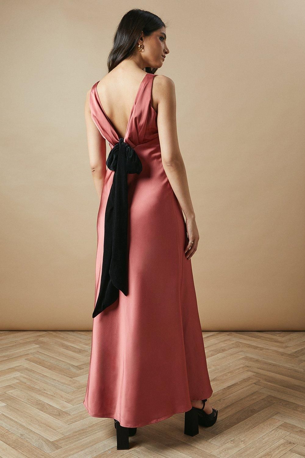 Oasis Occasion Velvet Tie Satin Maxi Dress Terracotta image 3