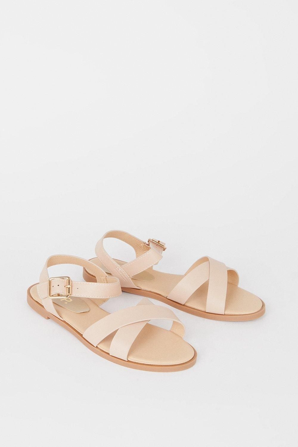 Dorothy Perkins Wide Fit Florence  Faux Leather Cross Strap Flat Sandals Blush image 3