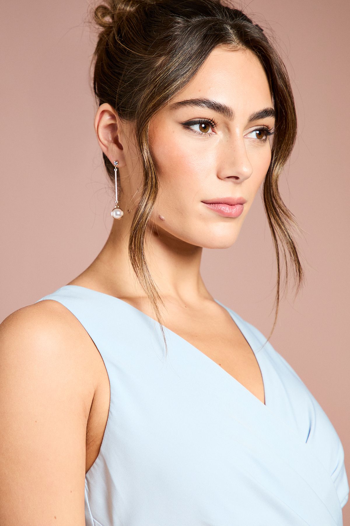 Coast Petite Ruched Vee Dress Light Blue image 4