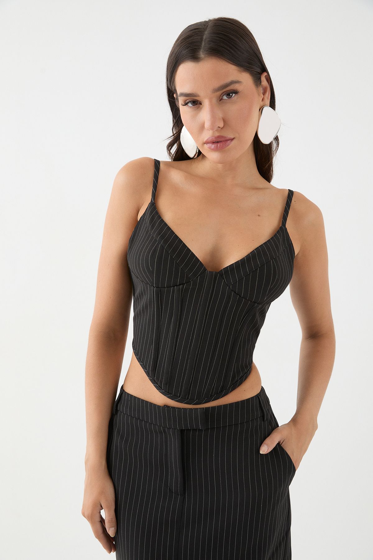 MissPap Pinstripe Boned Corset Bustier Top Black image 1