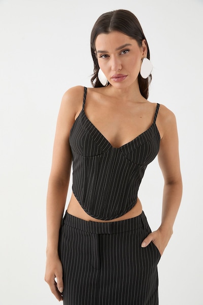 MissPap Pinstripe Boned Corset Bustier Top Black