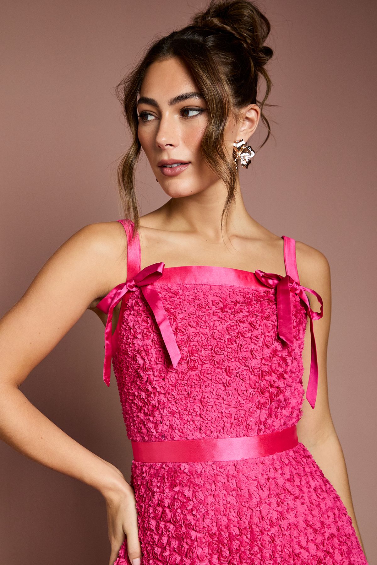 Coast 3D Flower Strappy Midi Dress Pink image 4