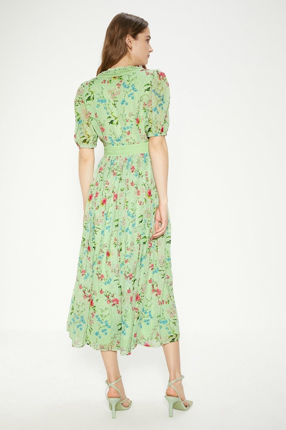 Oasis Petite Delicate Floral Lace Dobby Midi Dress Sage image 3