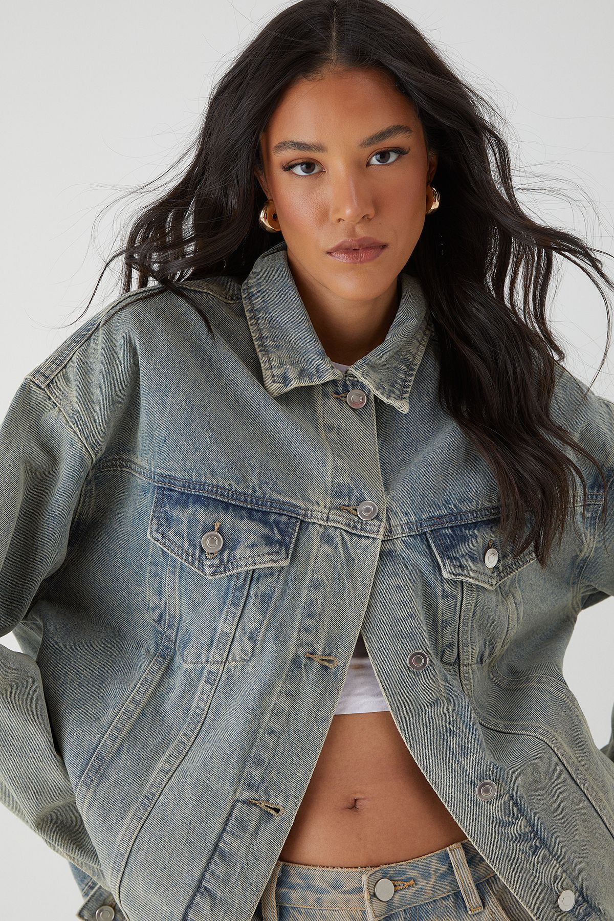 MissPap Oversized Denim Jacket Vintage Wash image 1
