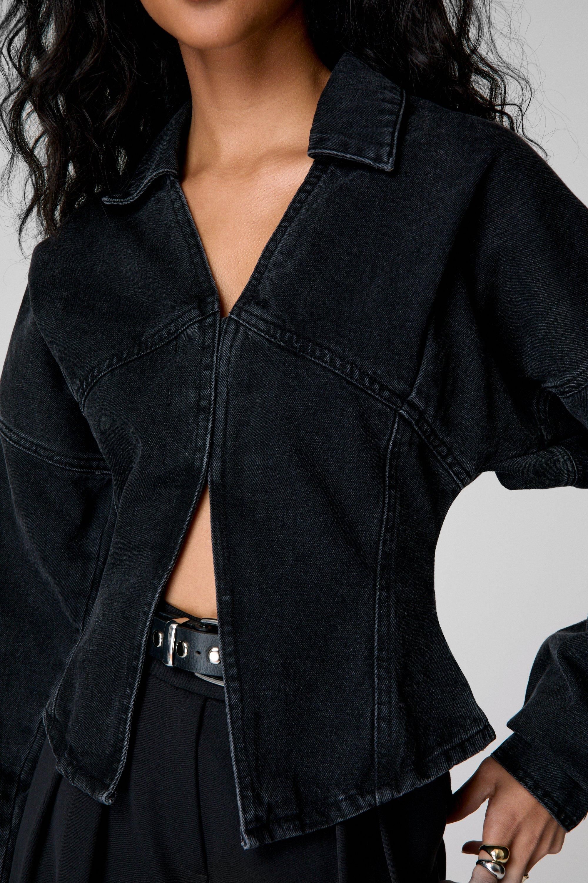 NastyGal Denim Corset Shirt Washed Black image 3