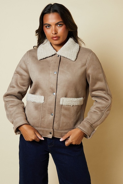 Dorothy Perkins Pocket Aviator Jacket Taupe