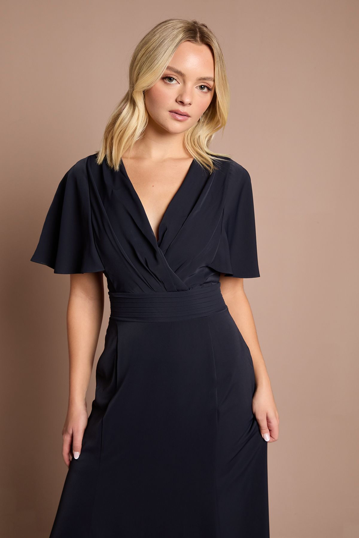 Coast Teen V Neck Flutter Sleeve Bridesmaid Dress Navy image 2