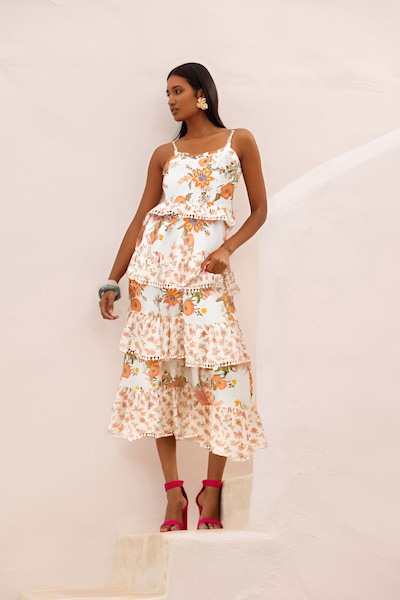 Dorothy Perkins Large Floral Printed ruffle pom pom midi dress Floral