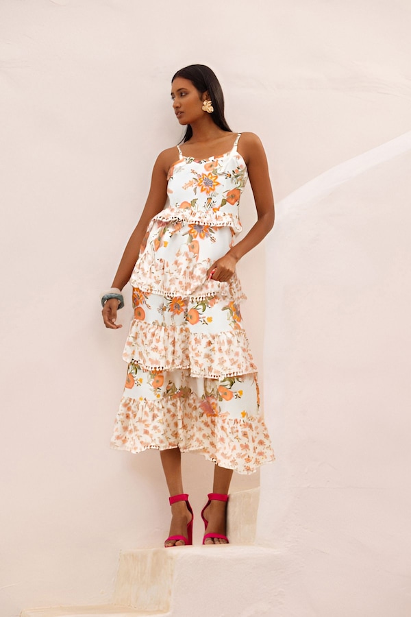 Dorothy Perkins Large Floral Printed ruffle pom pom midi dress Floral