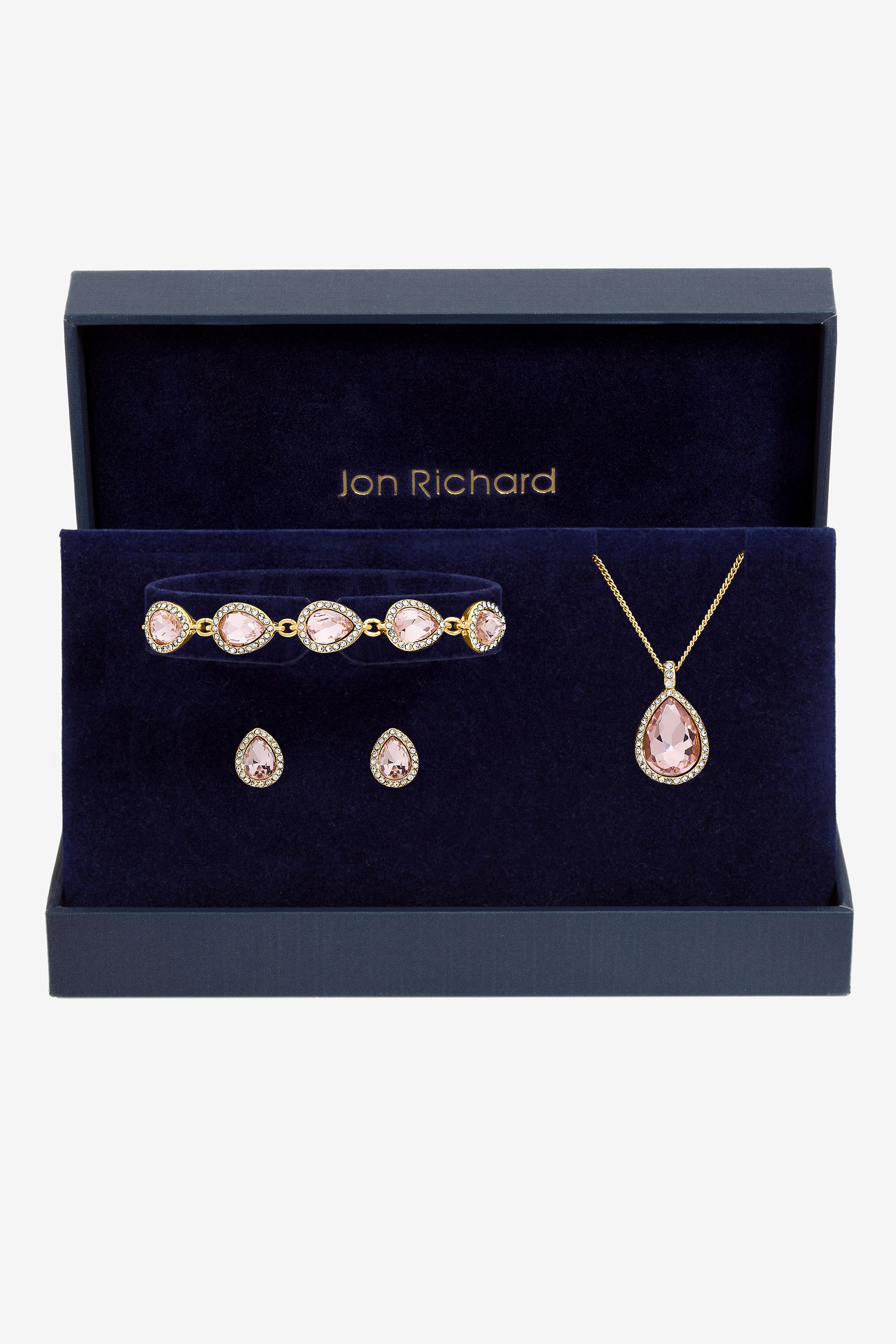Jon Richard Gold Plated and Pink Pear Drop Trio Set - Gift Box