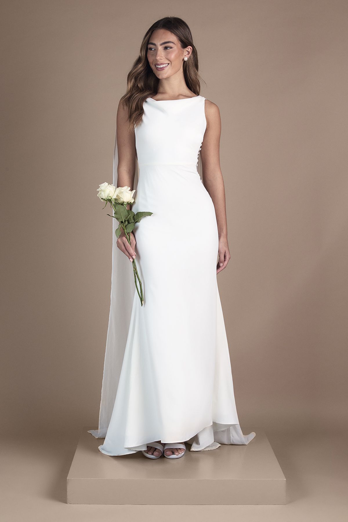 Coast Petite Chiffon Cowl Back Detail Wedding Dress Ivory