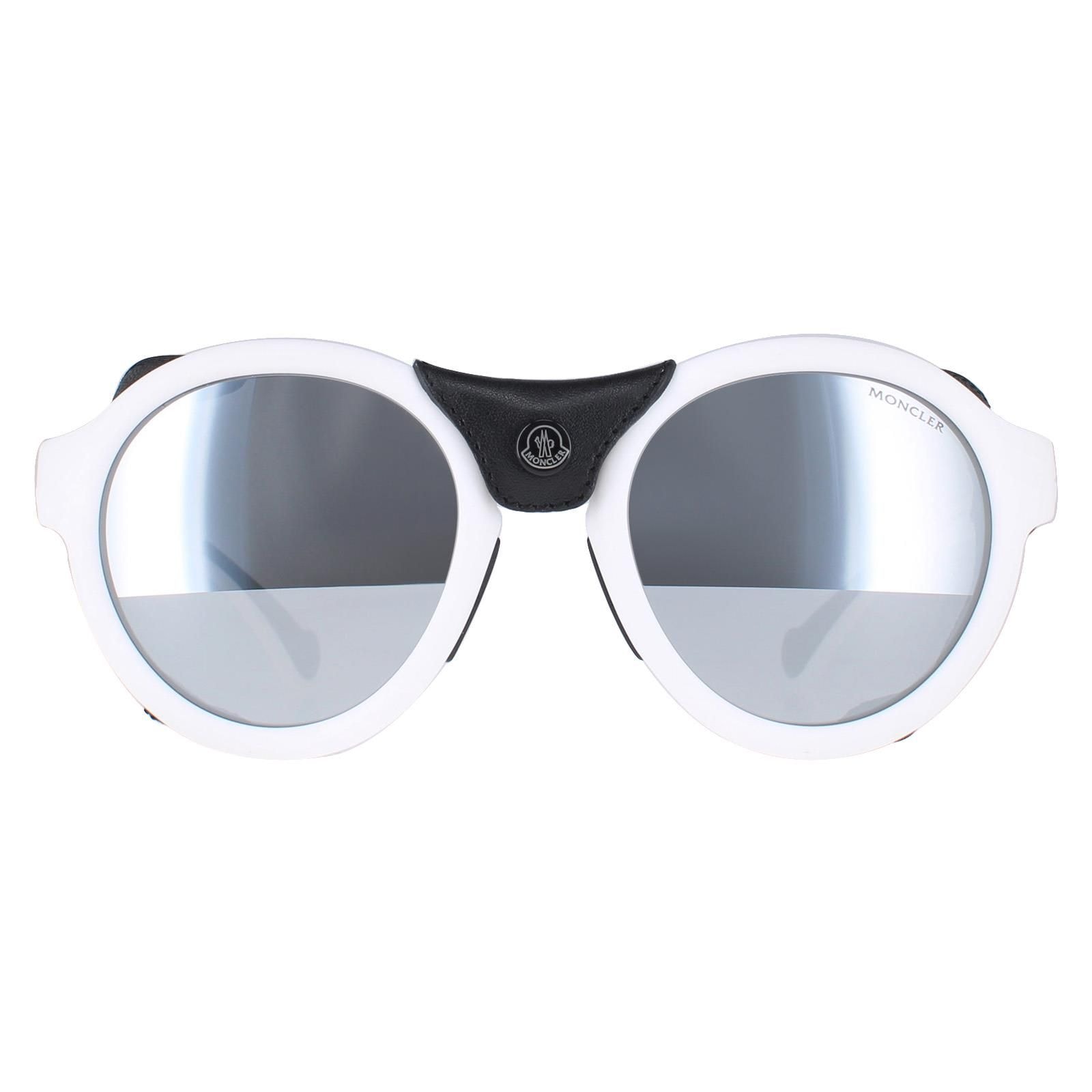 Moncler Round White Black Leather Grey Silver Mirror ML0046 image 1