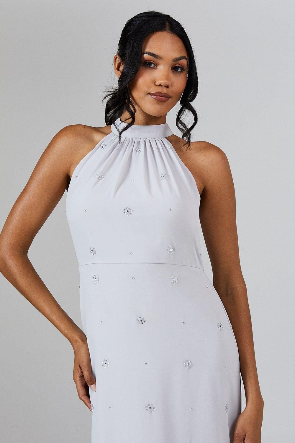 Coast Halterneck Georgette With Embellished Crystals Bridesmaid Dress Grey Mist image 4