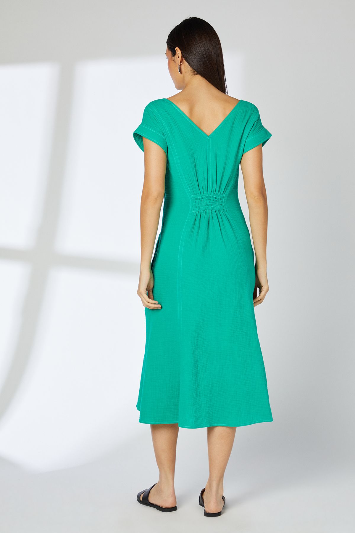 Principles Green Gauze Seam Detail Midi Dress Green image 4