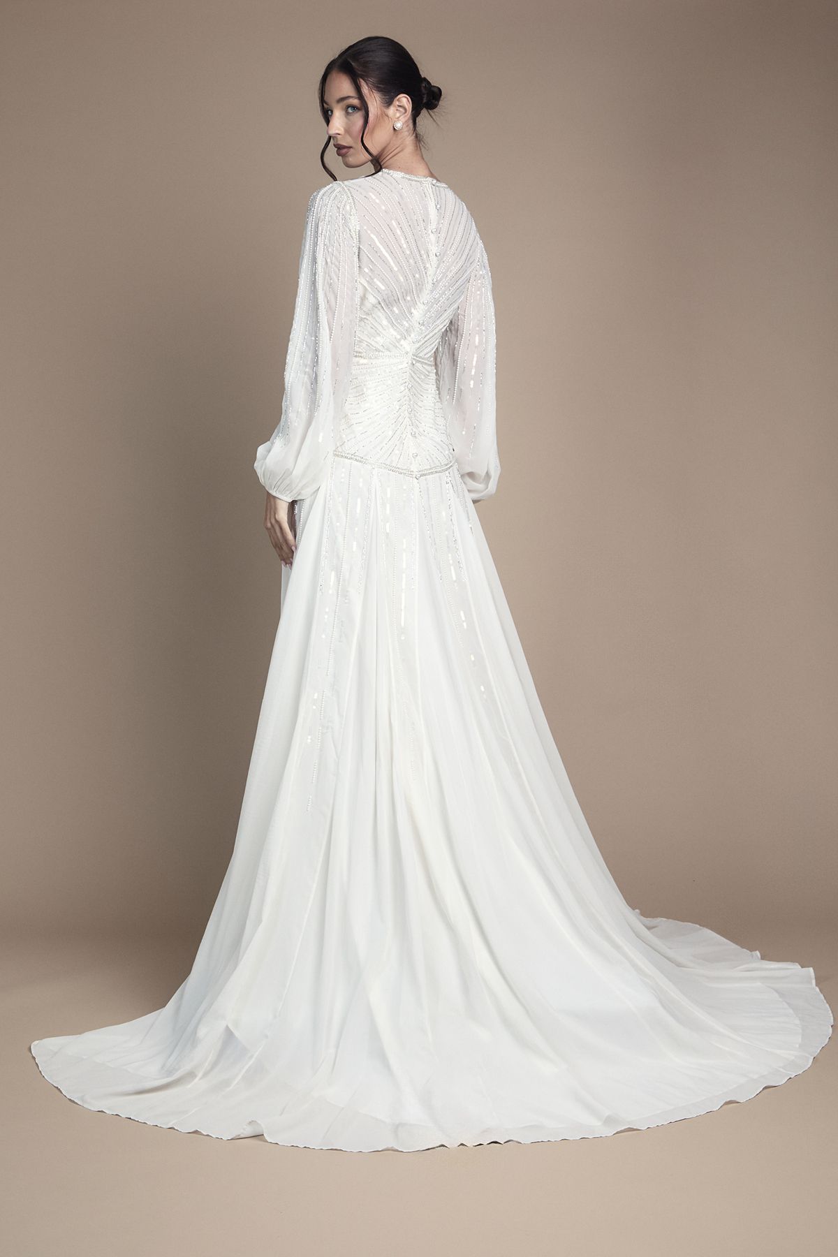 Coast Long Sleeve Linear Embellished Wedding Dress Ivory image 3