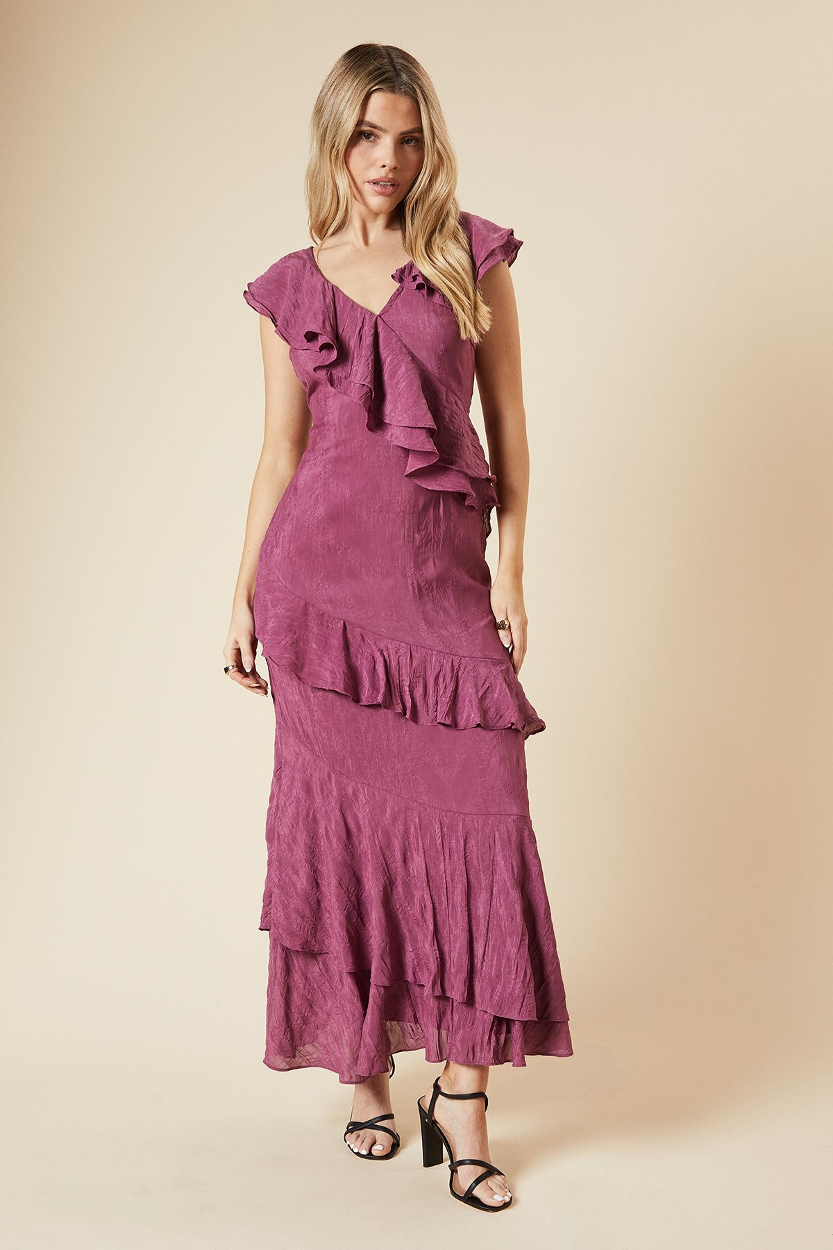 Dorothy Perkins DP Luxe Textured Sleeveless Ruffle Midi Dress Rose image 1