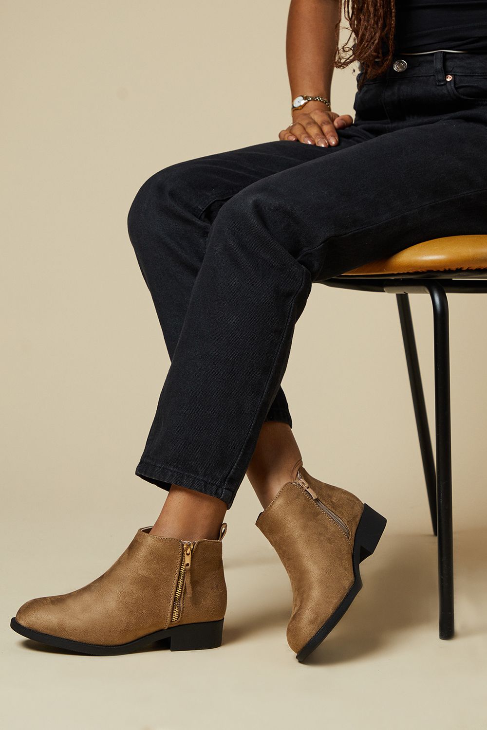 Dorothy Perkins Maddy Side Zip Flat Ankle Boots Taupe image 4