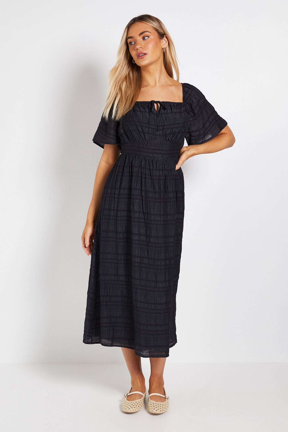 Dorothy Perkins Flutter Sleeve Ruched Bust Midi Dress Black