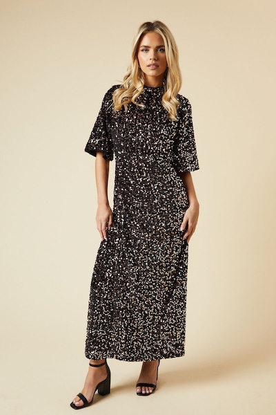 Dorothy Perkins Petite Velvet Sequin Midi Dress Bronze