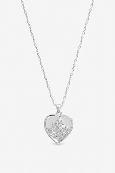 Inicio Sterling Silver Plated Heart St Christopher Necklace - Gift Pouch