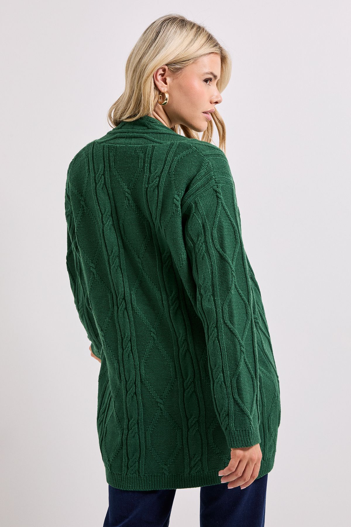 Dorothy Perkins Green Longline Cable Cardigan Bottle Green image 3
