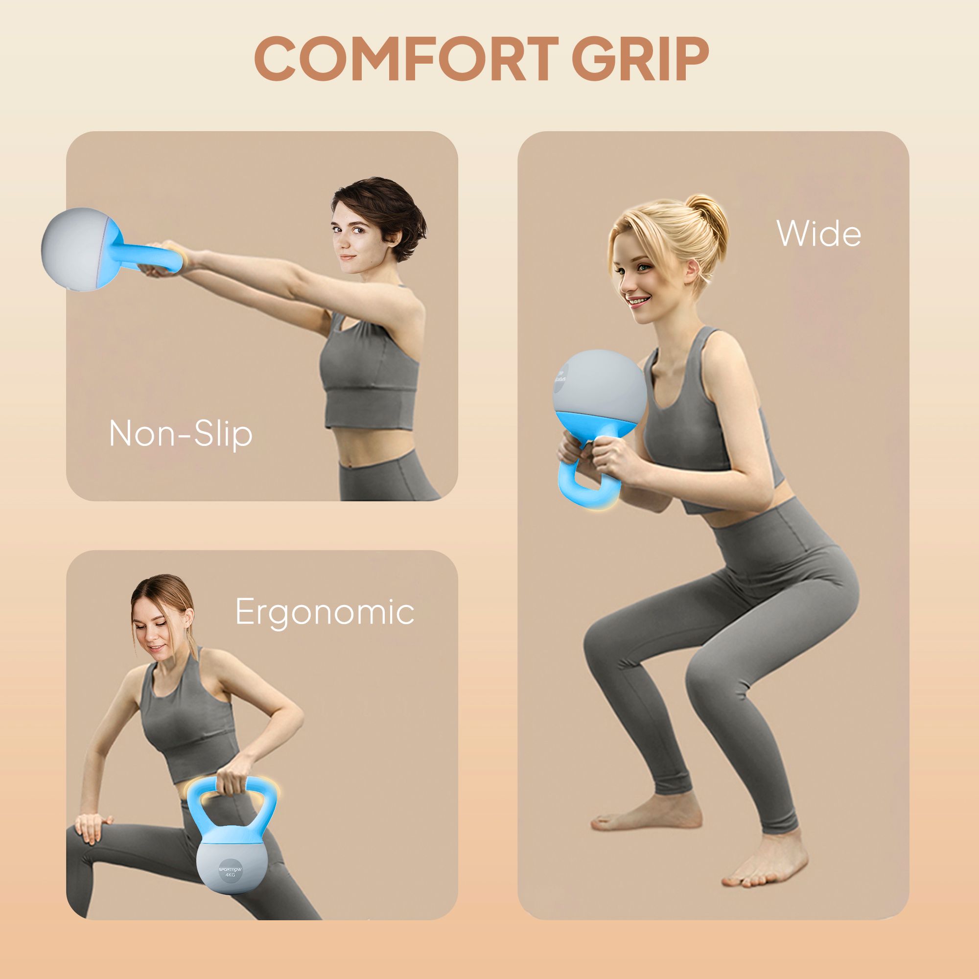SPORTNOW 4KG Kettlebell w/ Soft Body, Non-Slip Handle, Light Blue and Grey image 6