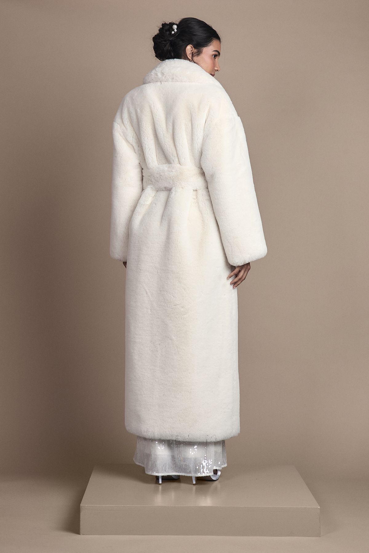 Coast Ivory Occasion Belted Longline Faux Fur Coat Ivory image 3