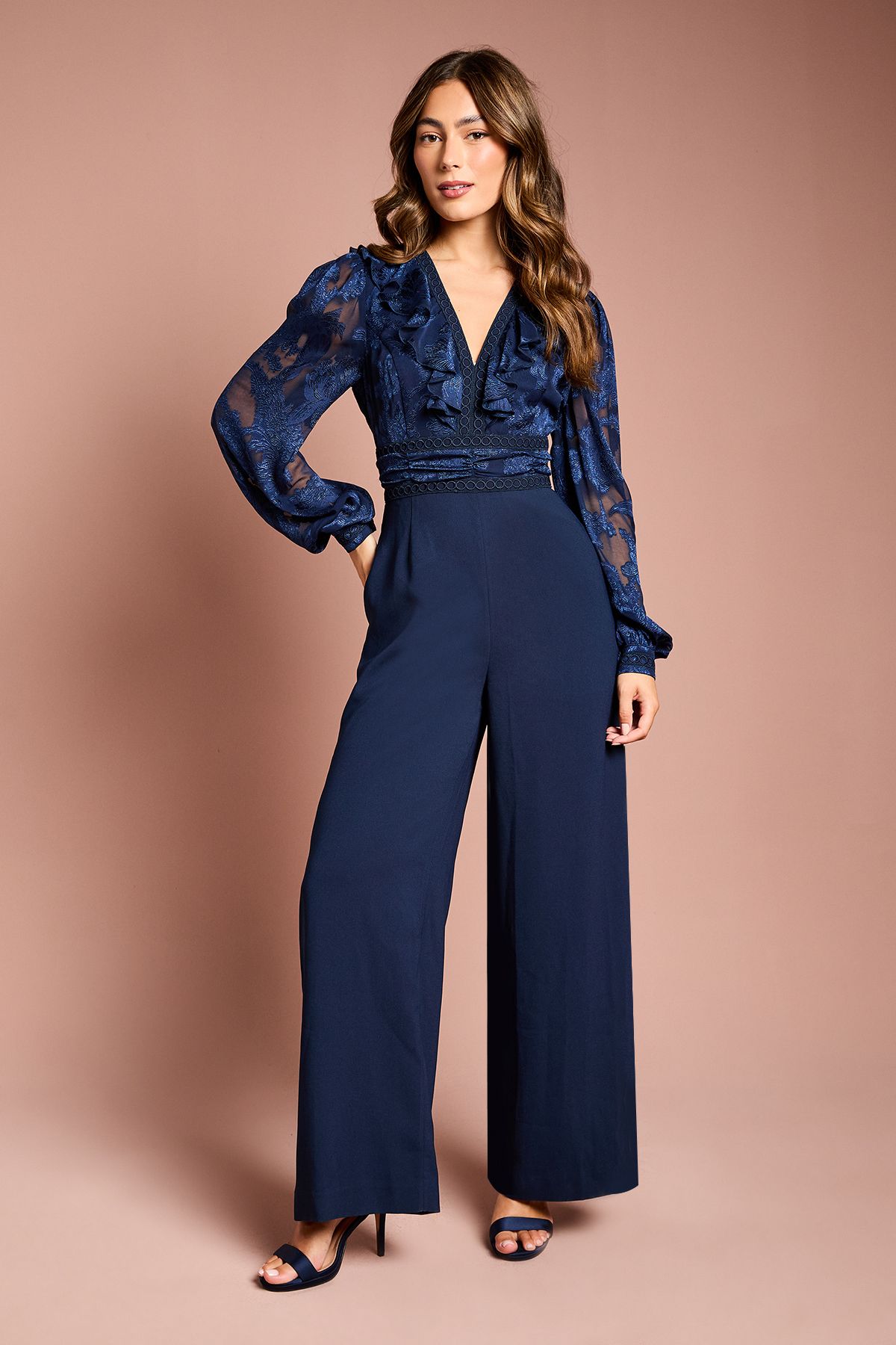 Coast Long Sleeve V Neck 2 in 1 Jumpsuit Navy image 1