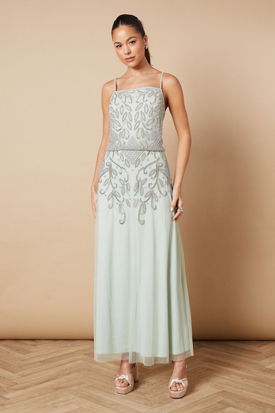 Oasis Hand Embellished Occasion Square Neck Maxi Dress Sage