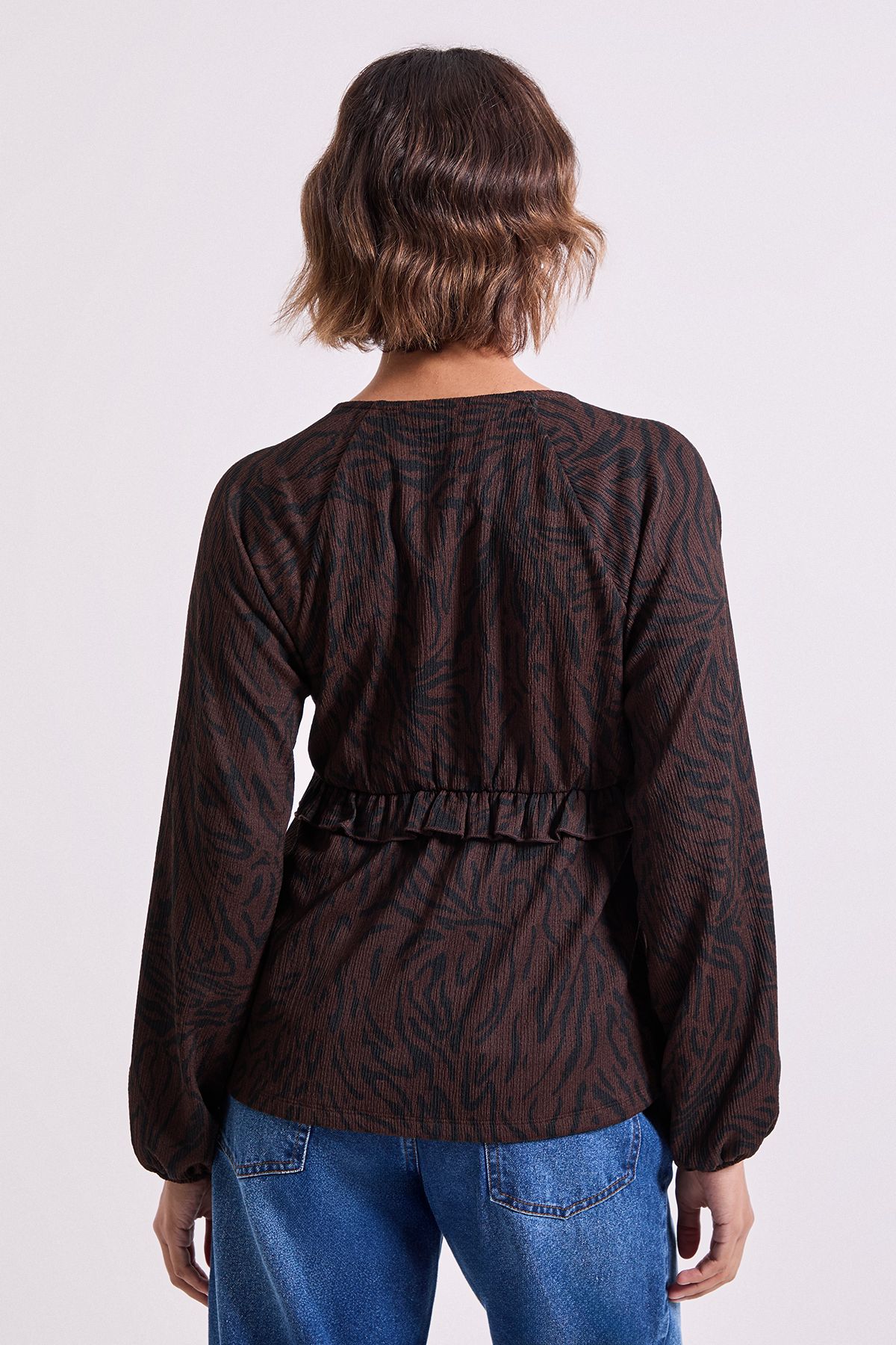 Dorothy Perkins Brown Animal Empire Seam Frill Detail Printed Jersey Top Brown image 3