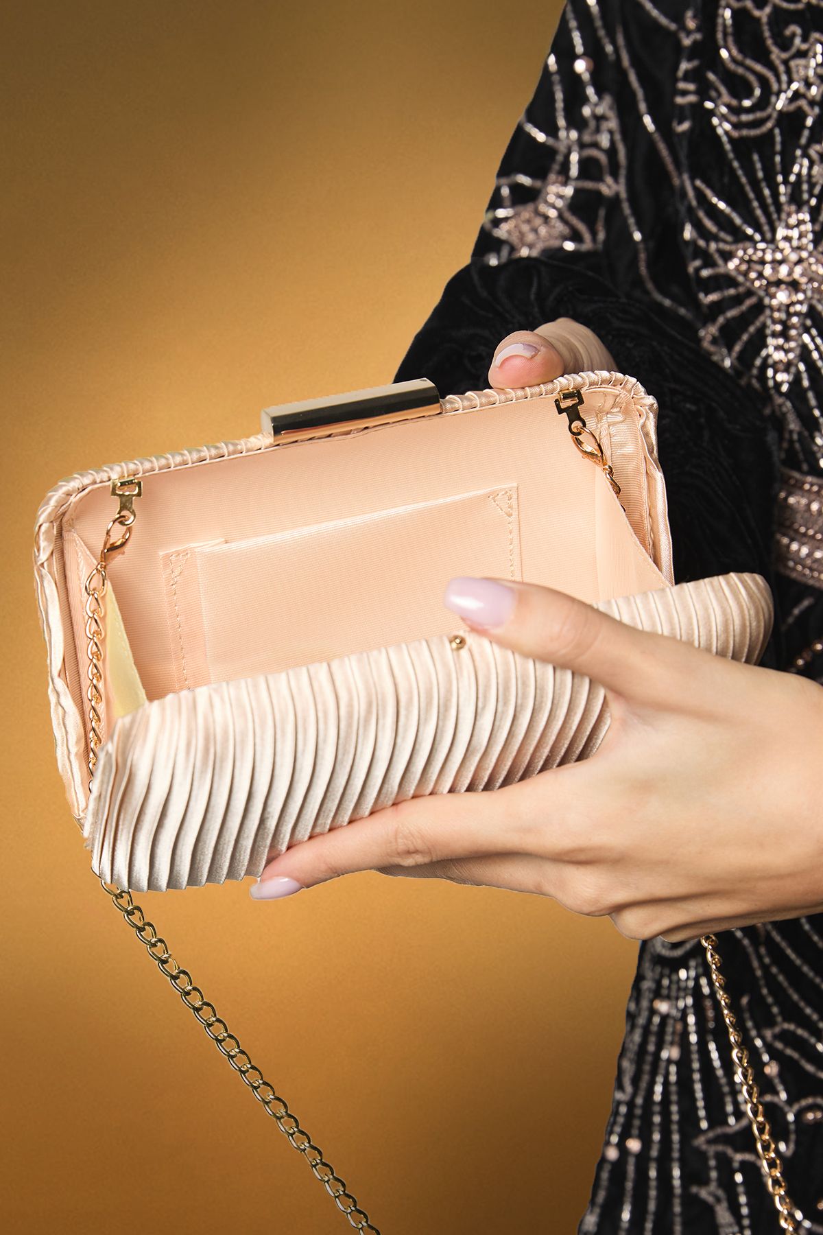 Coast Brooke Satin Clutch Bag Champagne image 3