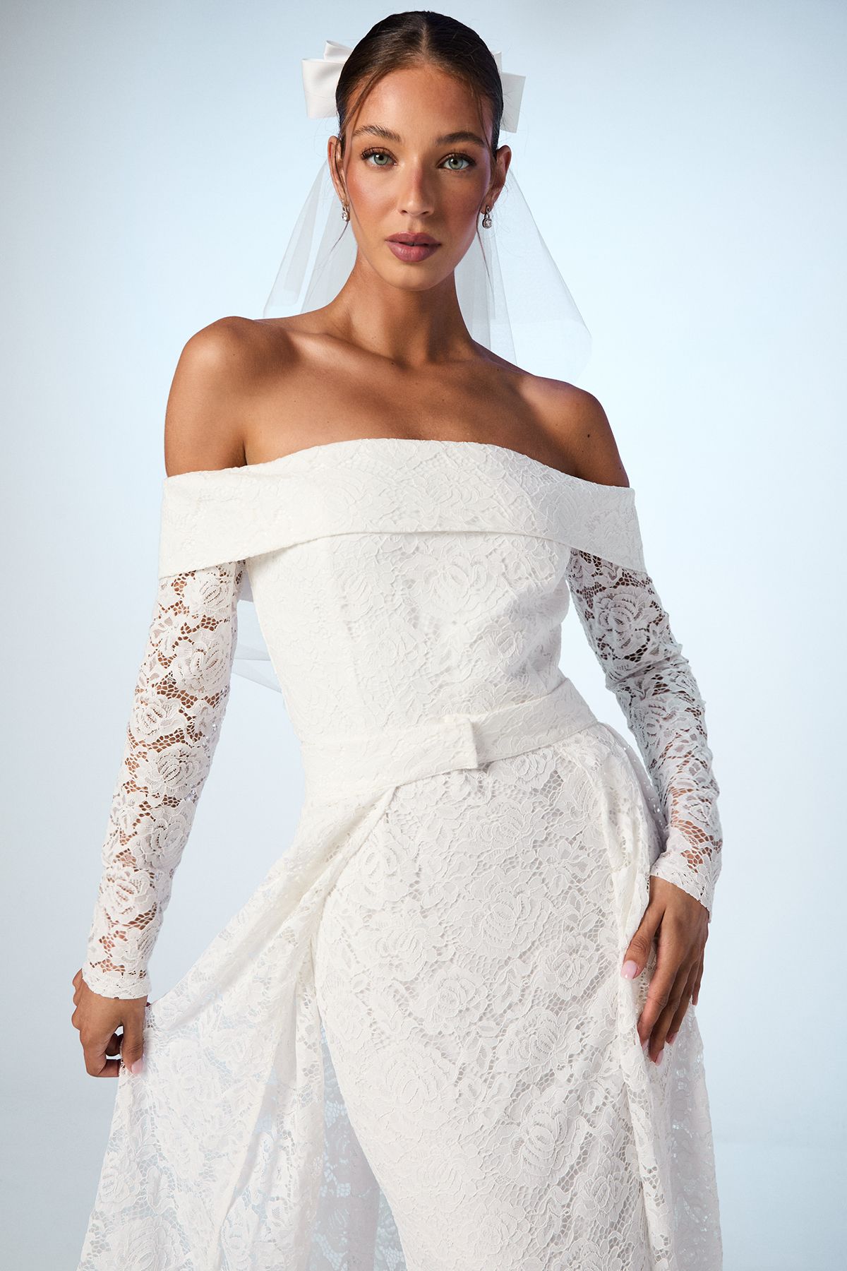 Coast Bardot Long Sleeve Lace Wedding Dress With Removeable Skirt Ivory image 2