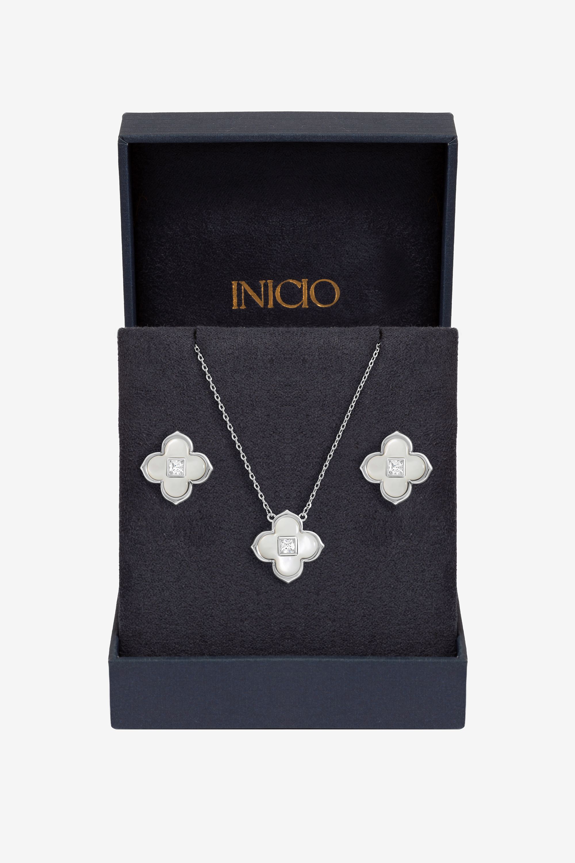Inicio Sterling Silver Plated Mother of Pearl Clover Set - Gift Box image 1