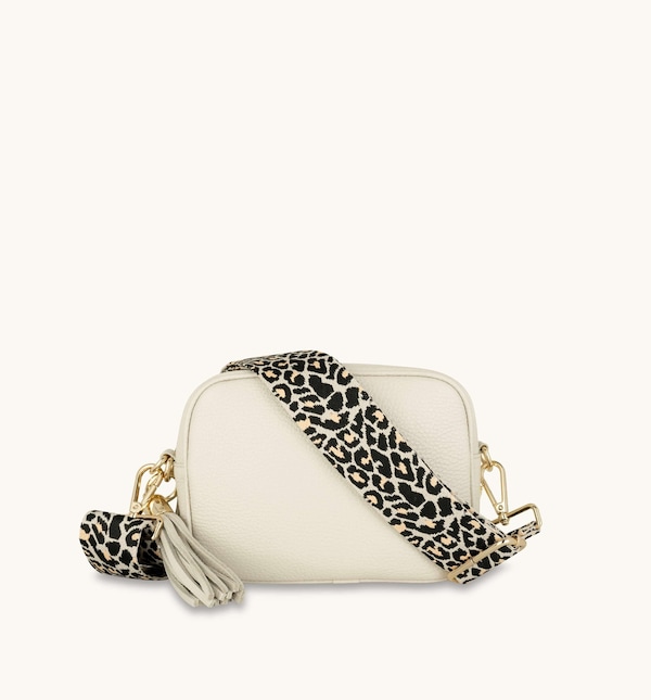 Apatchy London Stone Leather Crossbody Bag With Apricot Cheetah Strap