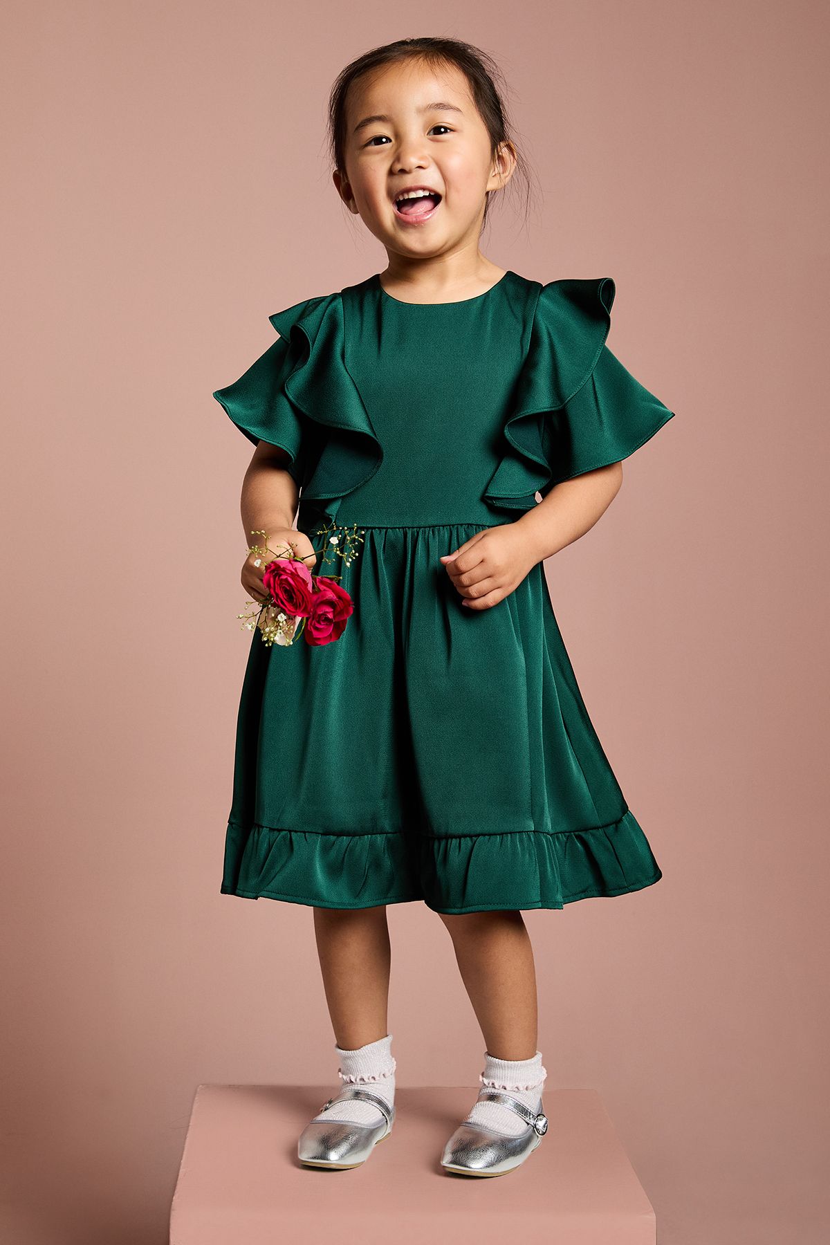 Coast Girls Ruffle Satin Back Crepe Dress Emerald image 4
