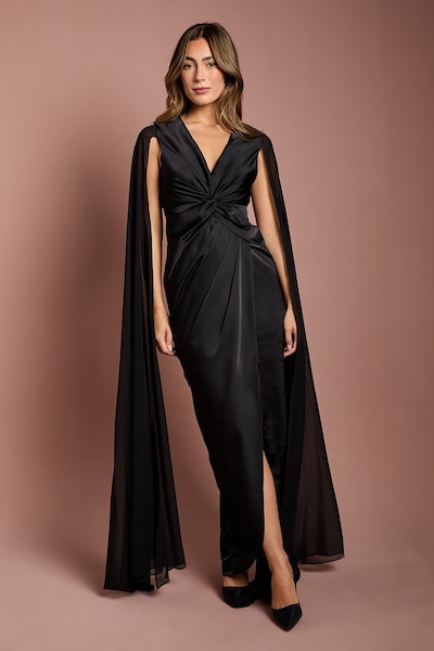 Coast Satin Cape Sleeve Maxi Dress Black