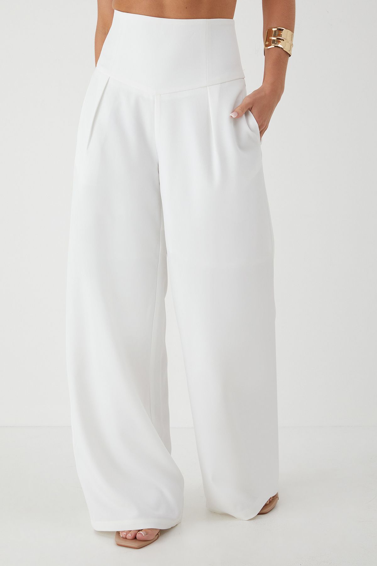 MissPap Corset High Waist Wide Leg Trousers White image 2