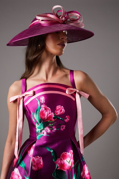 Coast Lisa Tan Bow Loop Wide Brim Hat Magenta