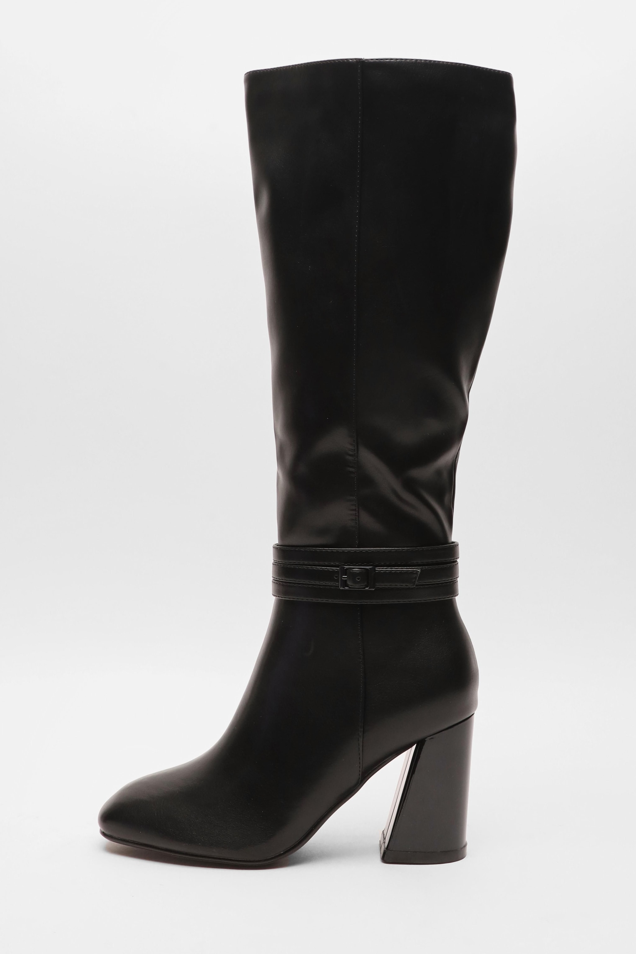 Quiz Black Wide Fit Faux Leather Knee High Boots image 4