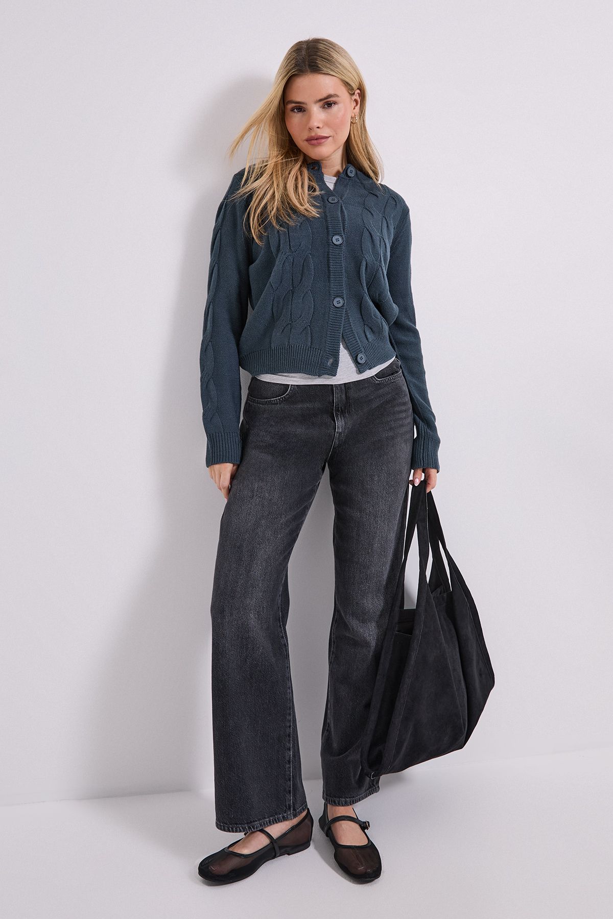 Dorothy Perkins Cable Detail Knit Cardigan Charcoal