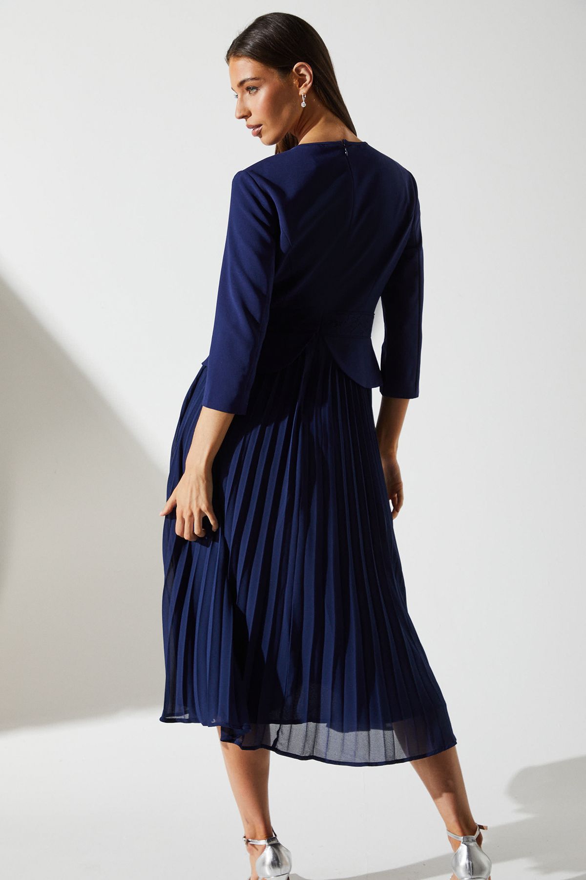 Coast Crepe Pleat Lace Dress Navy image 3
