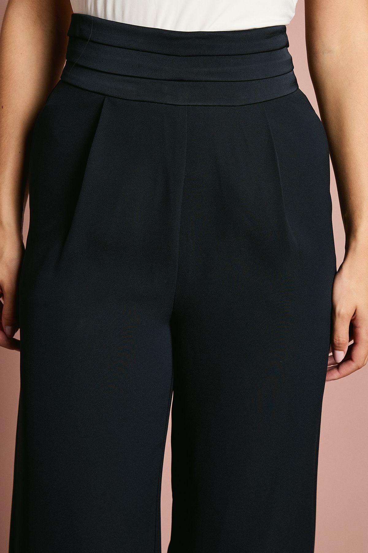 Coast Wide Leg Trouser With Satin Pleated Waistband Navy image 4