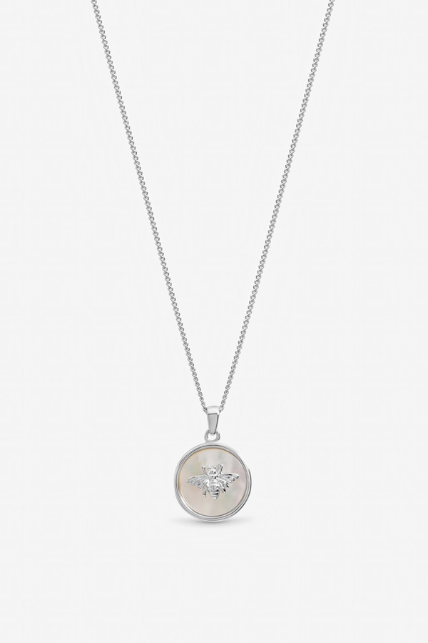 Inicio Sterling Silver Plated Mother Of Pearl Bumblebee Pendant - Gift Pouch