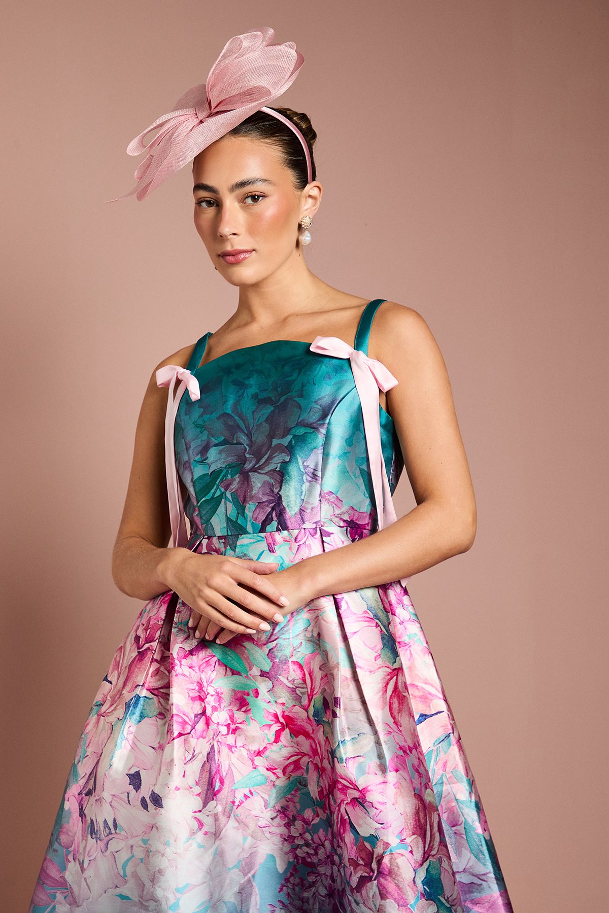 Coast Strappy Bow Detail Twill Midi Dress Teal image 2