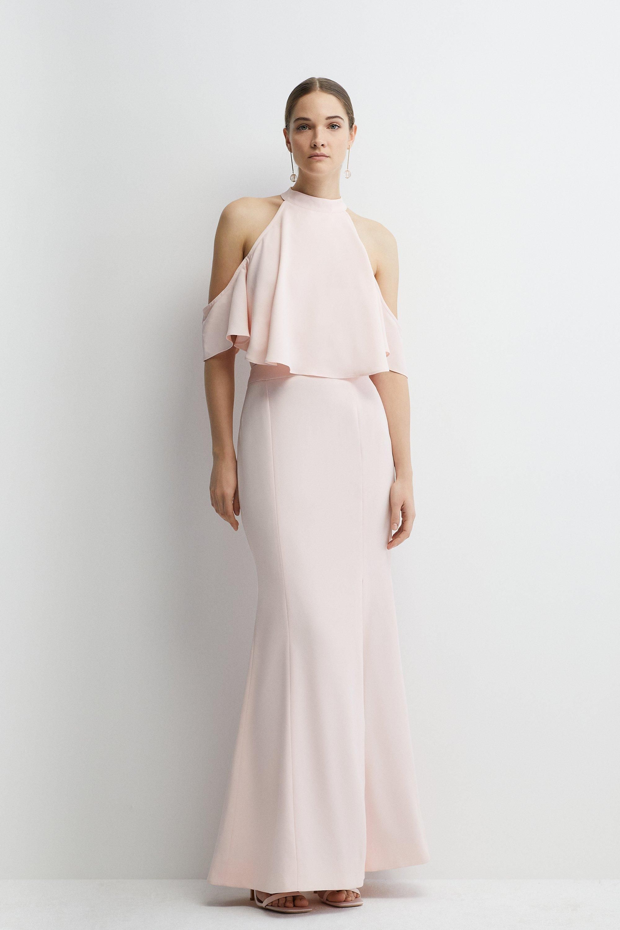 Coast Satin Back Crepe Tailored Fishtail Bridesmaids Maxi Skirt Blush image 5