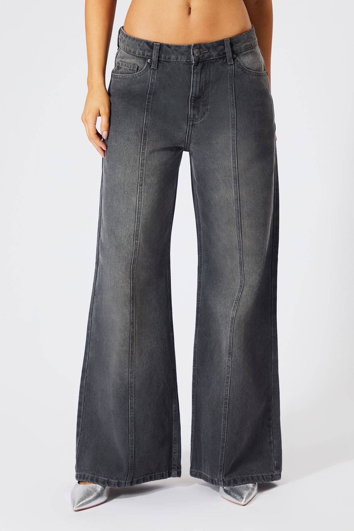 MissPap Denim Seam Front Wide Leg Jeans Grey image 2