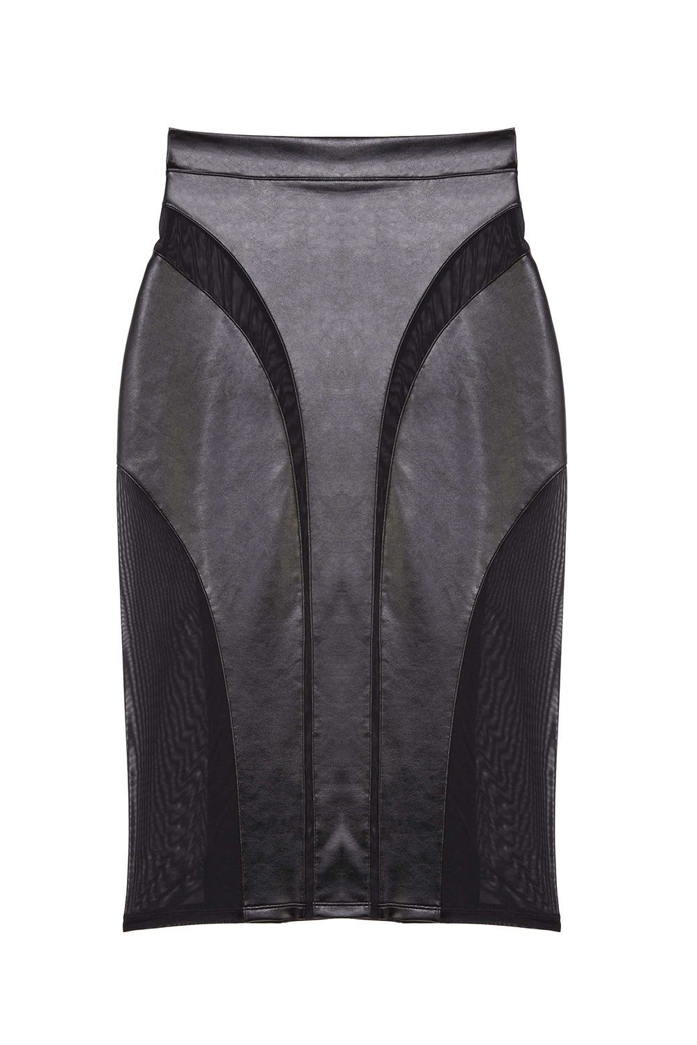 Playful Promises Maeve Black Vegan Leather Mesh Insert 'Pencil Skirt' image 5