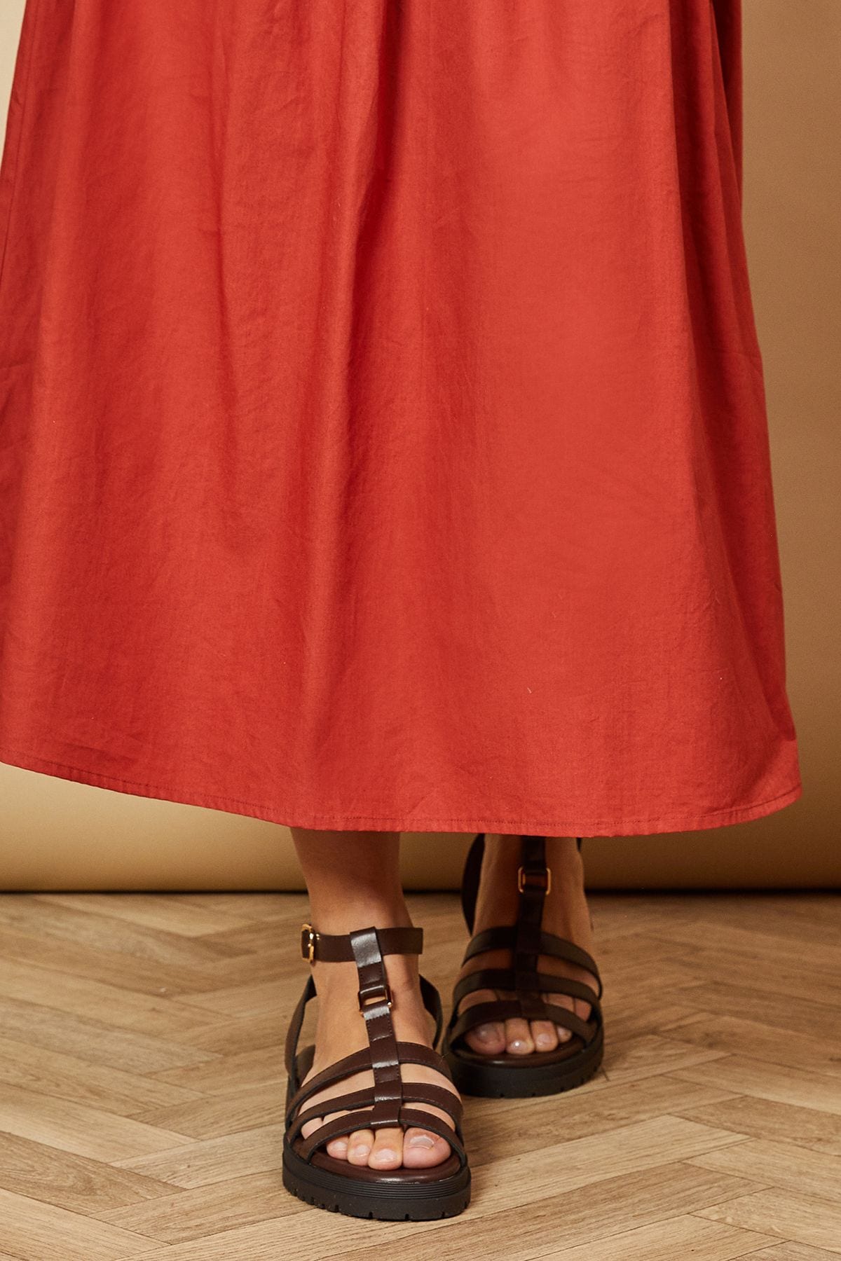 Oasis Ariadne Faux Leather T Bar Chunky  Sandals Brown image 2