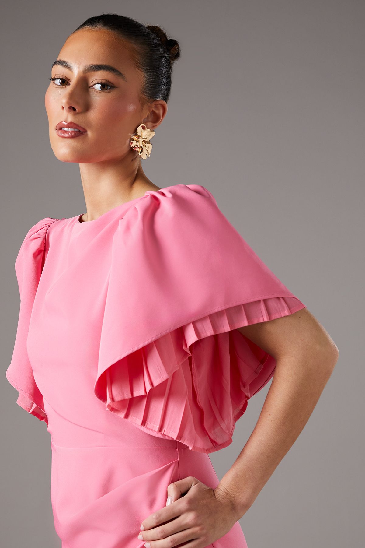 Coast Pleat Double Layer Sleeve Pencil Dress Coral image 2