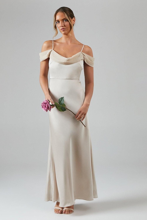 Coast Cowl Neck Cold Shoulder Satin Bridesmaid Dress Champagne